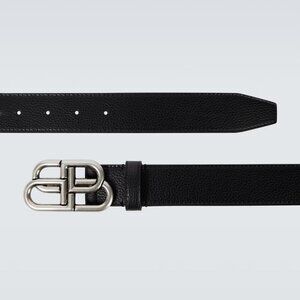 Balenciaga Black Leather Belt with Iconic BB Logo Buckle